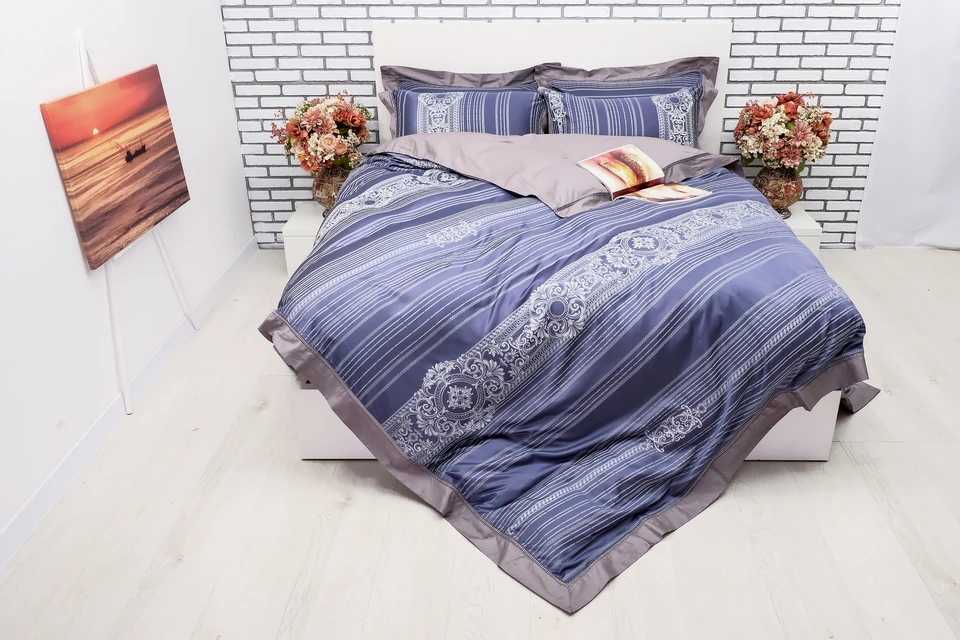 Синий постельное белье шелковый жакард в магазине LaScala.ua