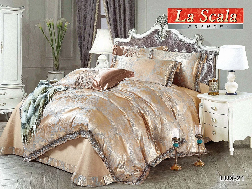 Распродажа постельного белья бежевый жаккард купить в интернет магазине LaScala.ua LUX-21