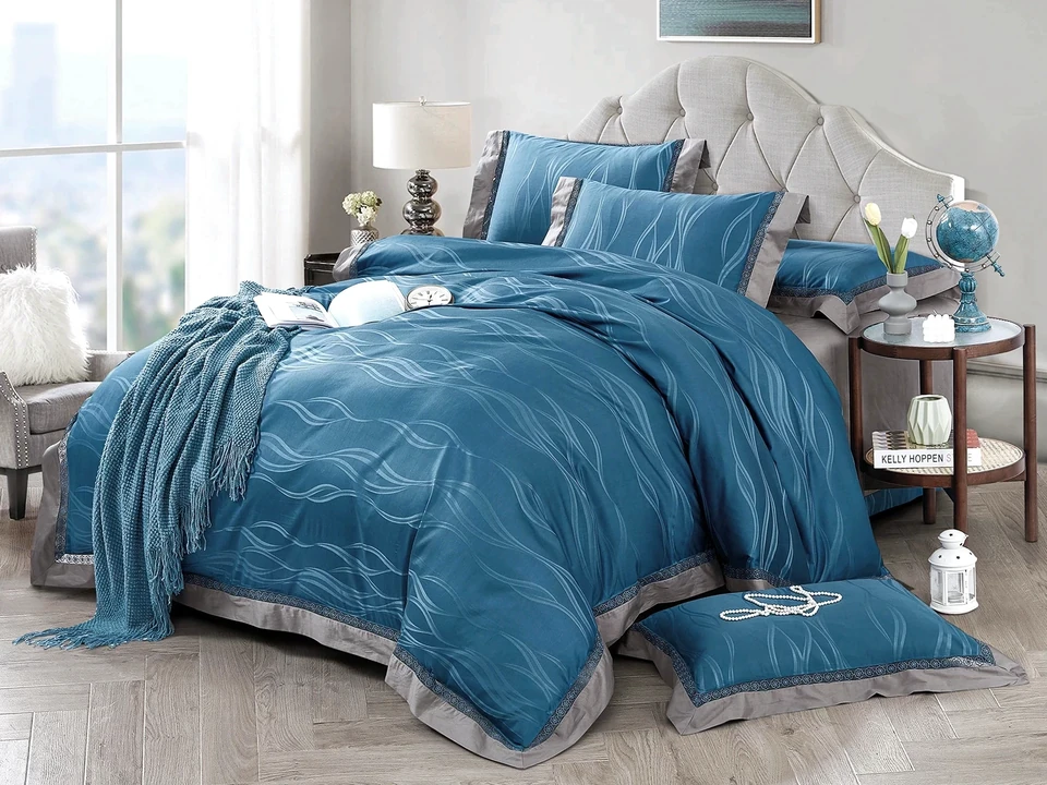 Синий жаккард постельное белье дешево от производителя купить в магазине LaScala.ua JP-49