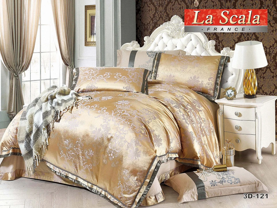 Бежевое постельное белье дешево жаккард от производителя купить в интернет магазине LaScala.ua 3D-121