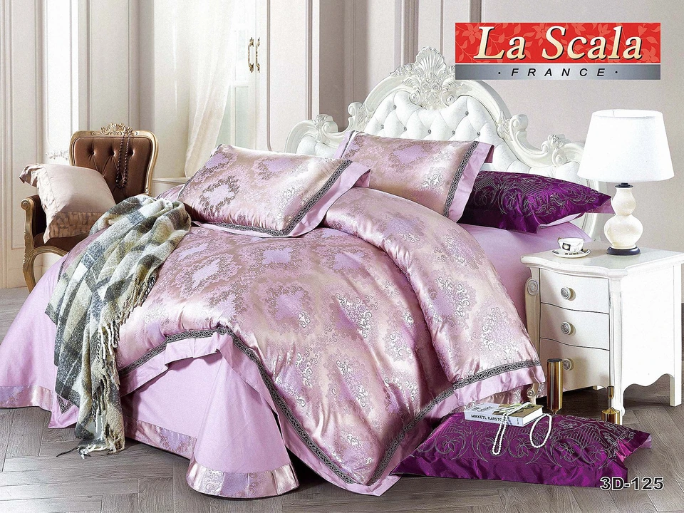 Сиреневое постельное белье жаккард от производителя купить в магазине LaScala.ua 3D-125