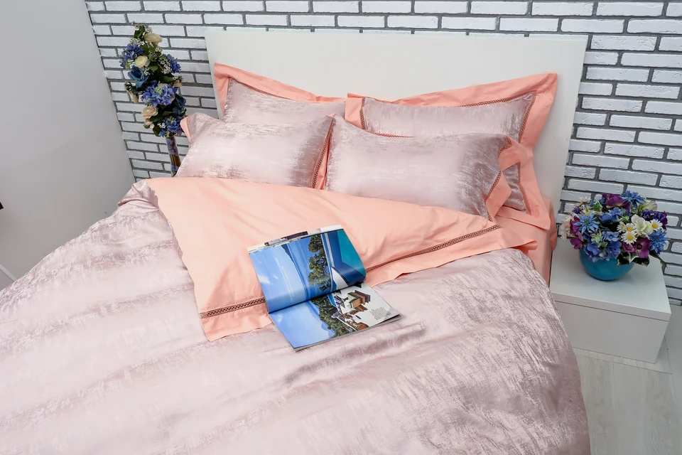 Розовый шелковый жаккард  постельное белье от производителя в магазине LaScala.ua JP-54
