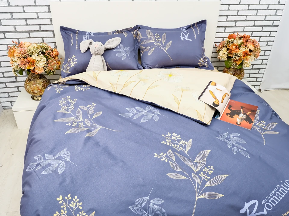 Синее с желтым сатин постельное белье от производителя в магазине LaScala.ua Y230-917