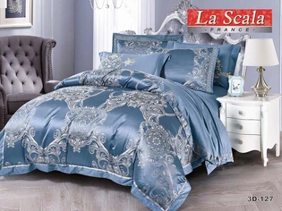 Комплект постельного белья синий жаккард купить в магазине LaScala.ua 3D-127