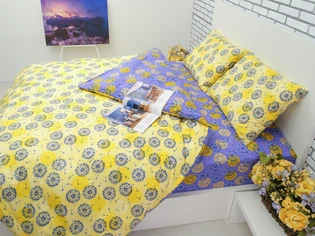 Желтый с фиолетовым перкаль постельное белье от производителя в магазине LaScala.ua С-047